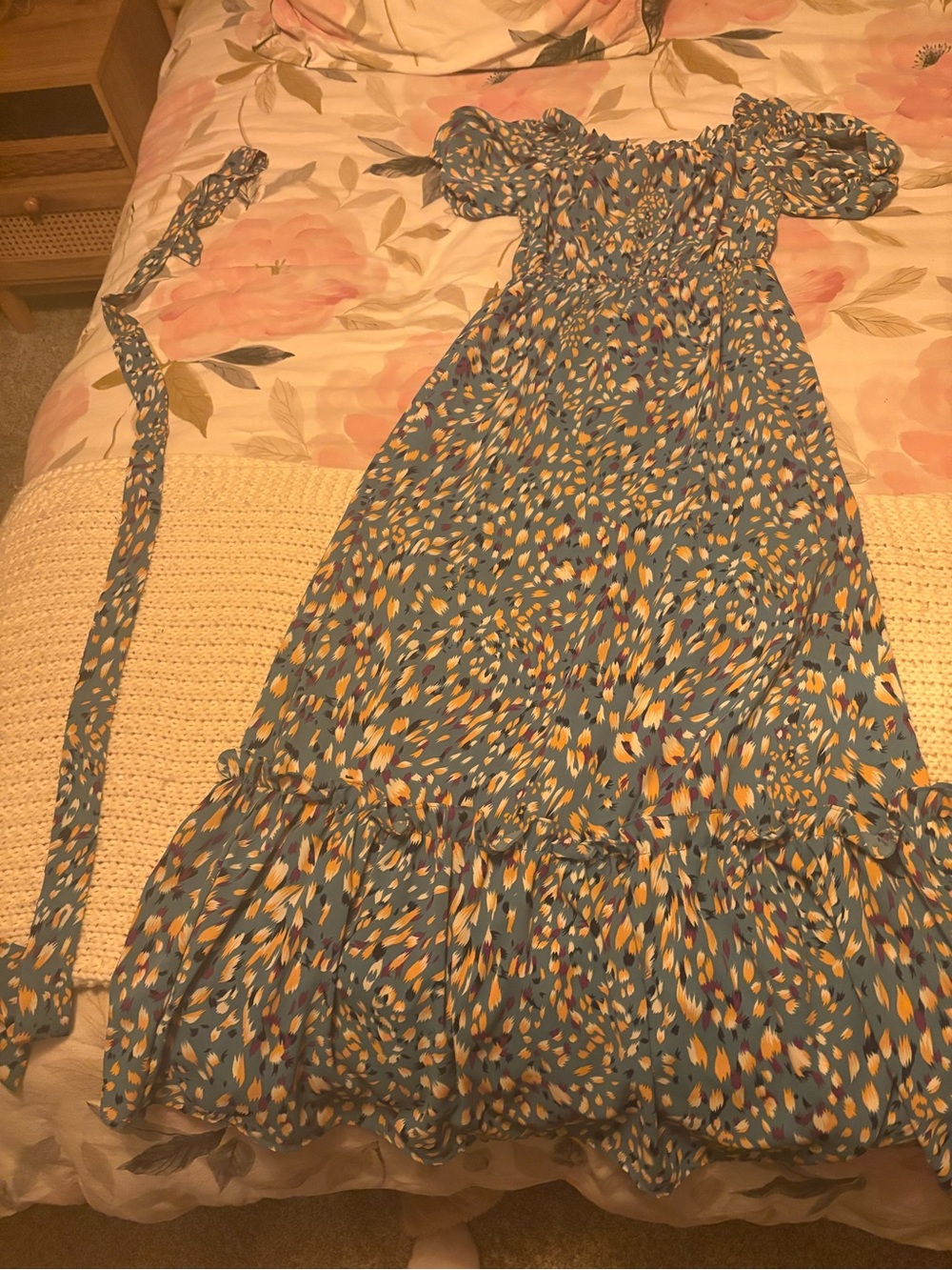 Staccato Blue Printed Midi Dress with Yellow and White Accents